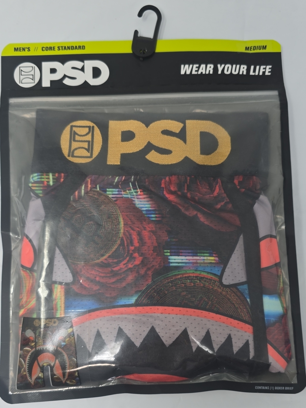PSD warface crypto Black Boxer Briefs with Gold Logo and Multicolor Graphic